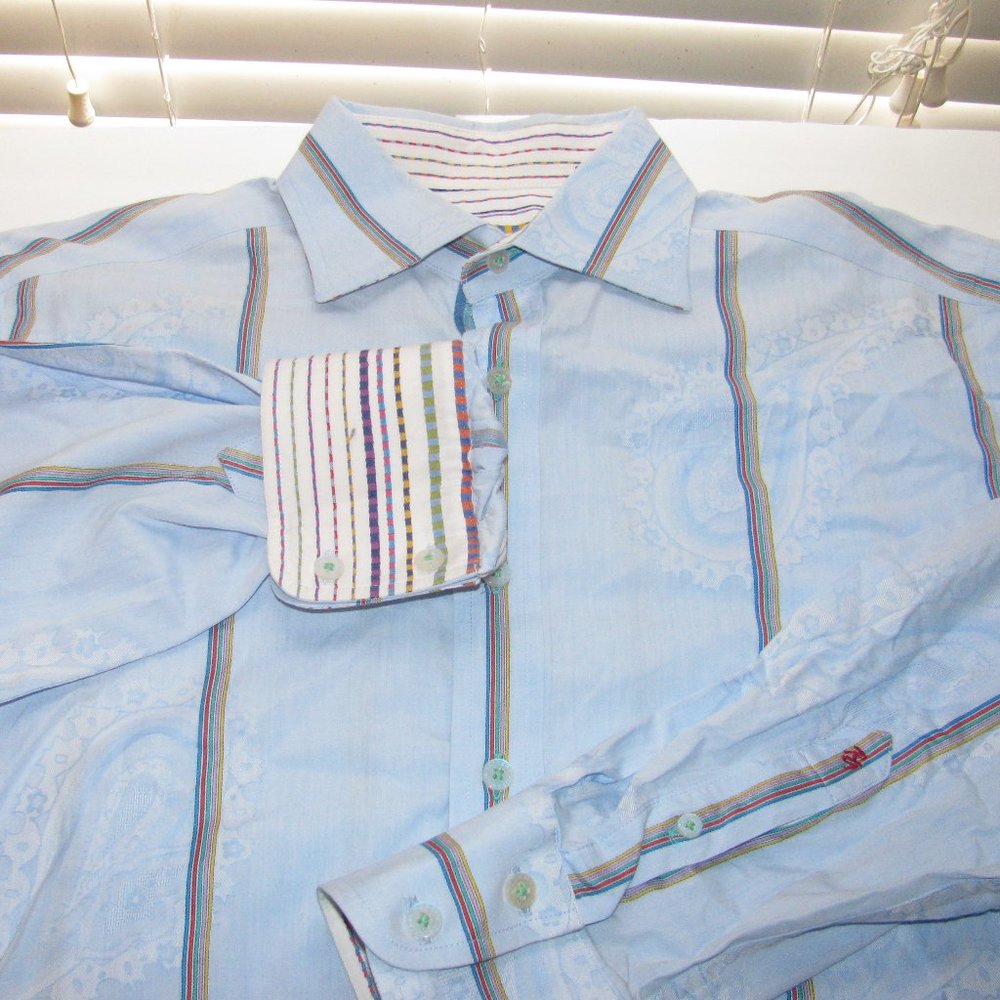 Robert Graham Mens Large Shirt Flip Cuff Blue Paisley